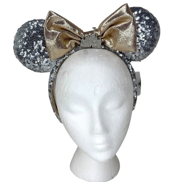 Walt Disney World Minnie Mouse Castle Ears Silver and Gold Sequins and Shimmer - Picture 1 of 6